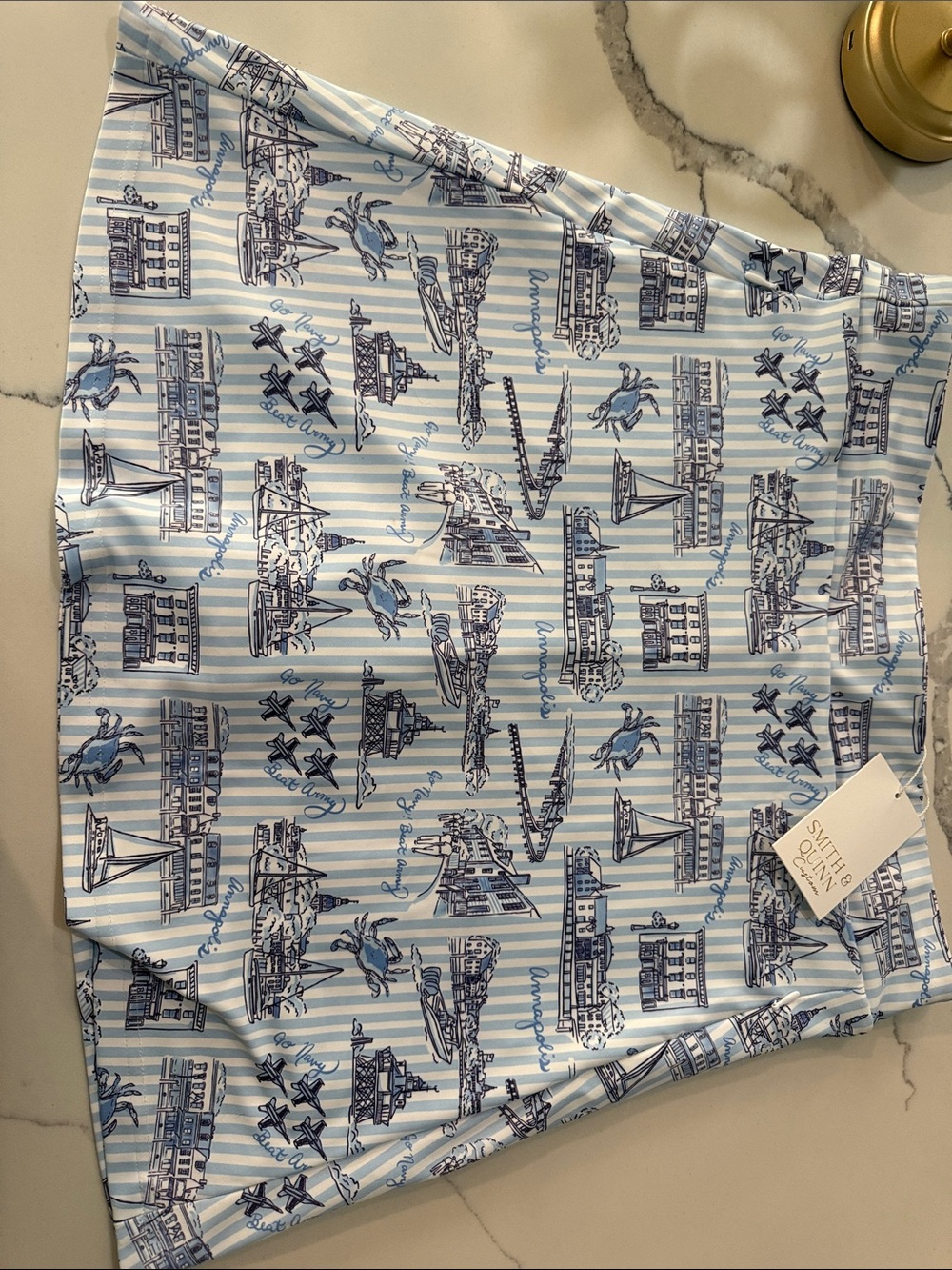 Striped Light Blue Tennis Skirt with Nautical Print and attached Short